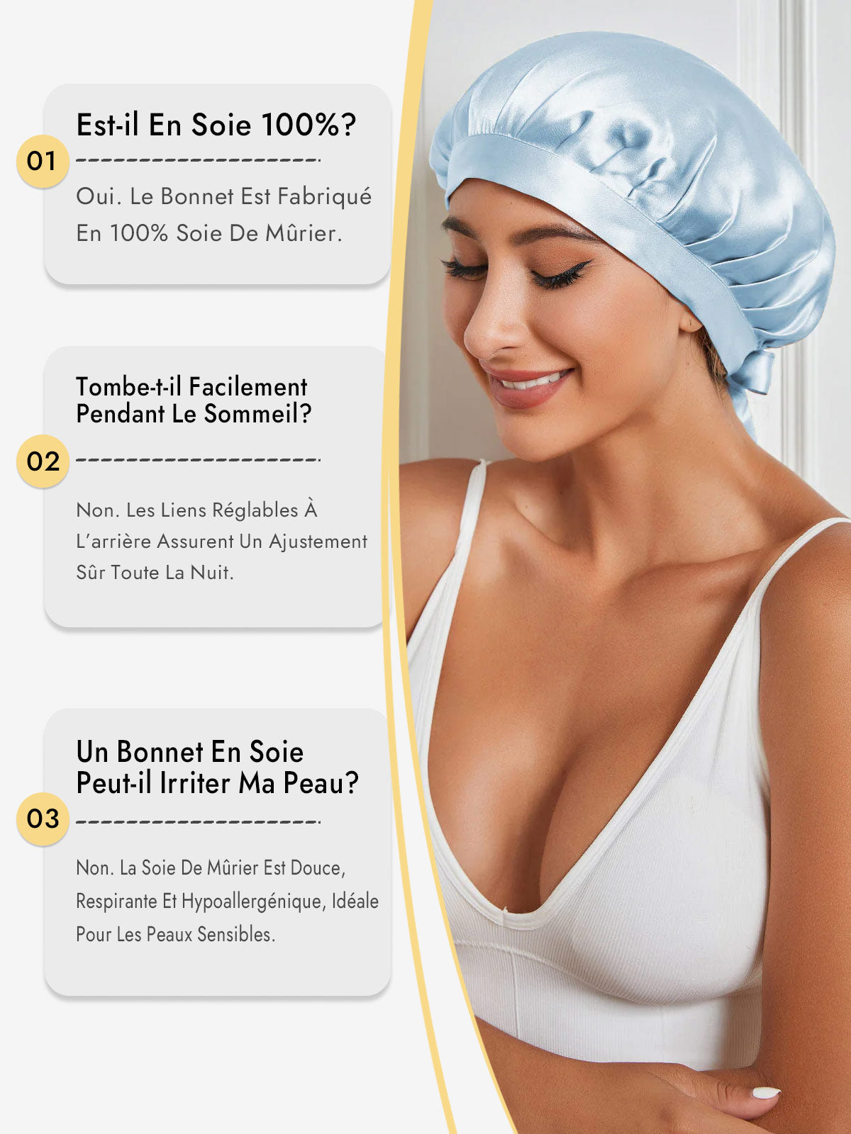 [Bleu Clair] SilkSilky-FR Bonnets de Nuit 005