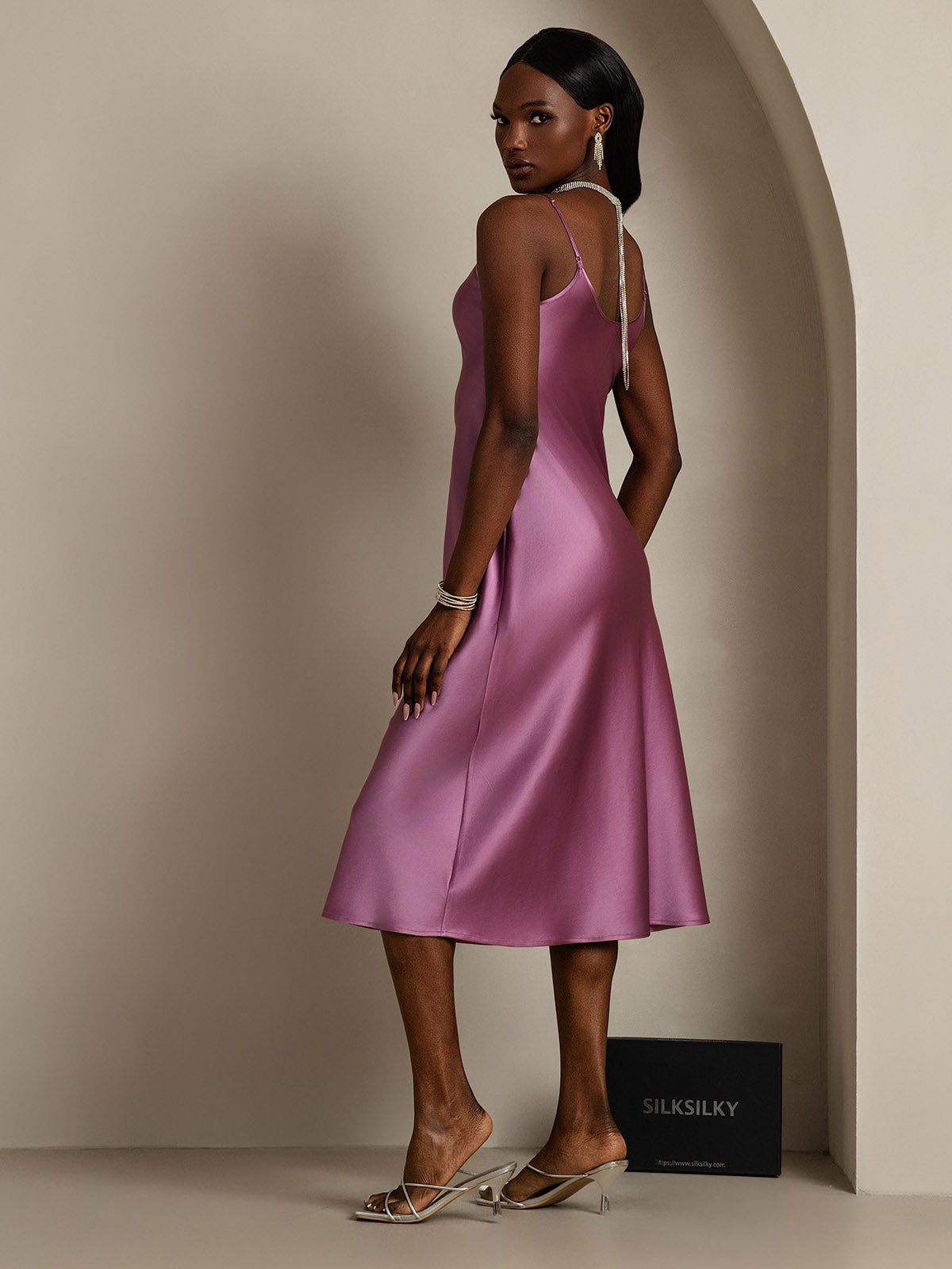 [Violet Foncé] SilkSilky-FR Pure Soie Col Rond Robes 002
