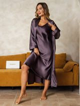 [Gris Pourpre] SilkSilky-FR Long Sleeve V Neck Peignoir&Robe de Chambre 009
