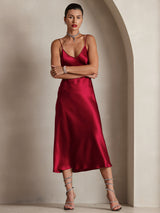 [Rouge Vineux] SilkSilky-FR Sleeveless V Neck Robes 004