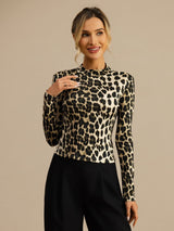 [Leopard] SilkSilky-FR Manches longues Col Mock Femme T-Shirt 003