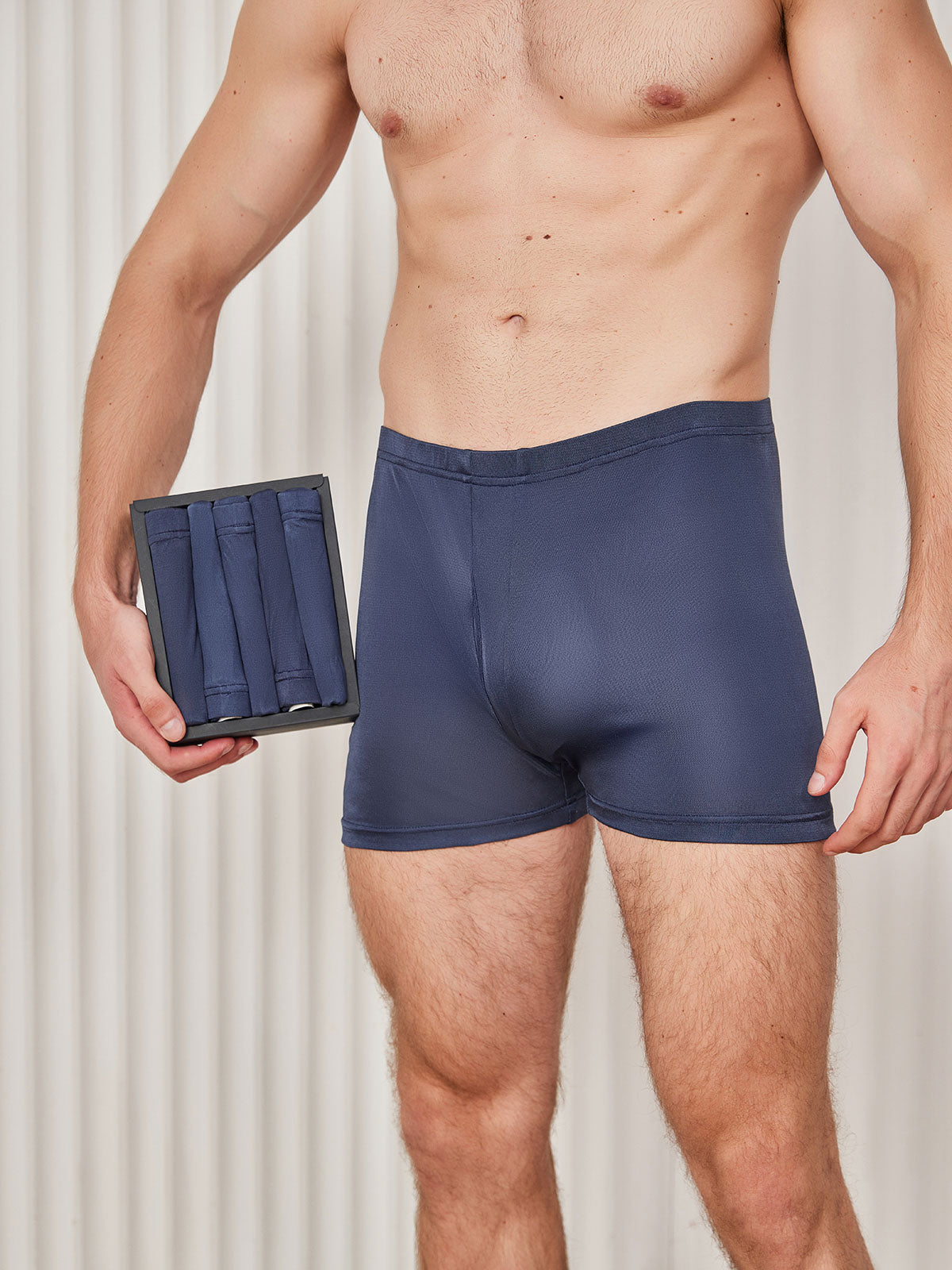 [Bleu Foncé] SilkSilky-FR Pure Soie Mens Underwear 001