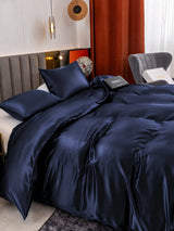 [Bleu Foncé] SilkSilky-FR Parure de Lit Soie 005