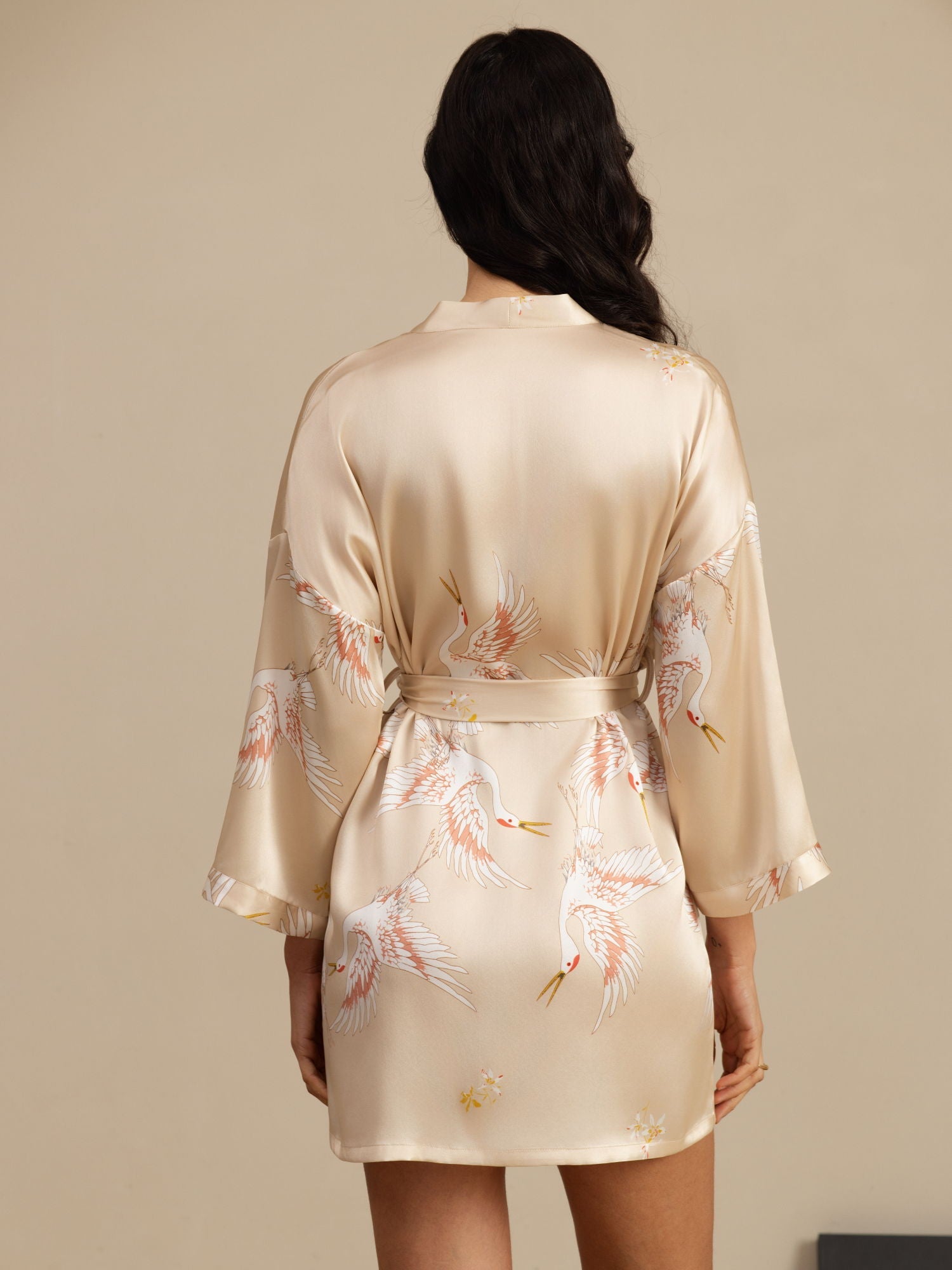 [Champagne] SilkSilky-FR 19Momme Trois-quart Femme Peignoir 002