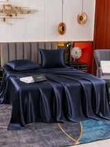 [Bleu Foncé] SilkSilky-FR Parure de Lit Soie 006