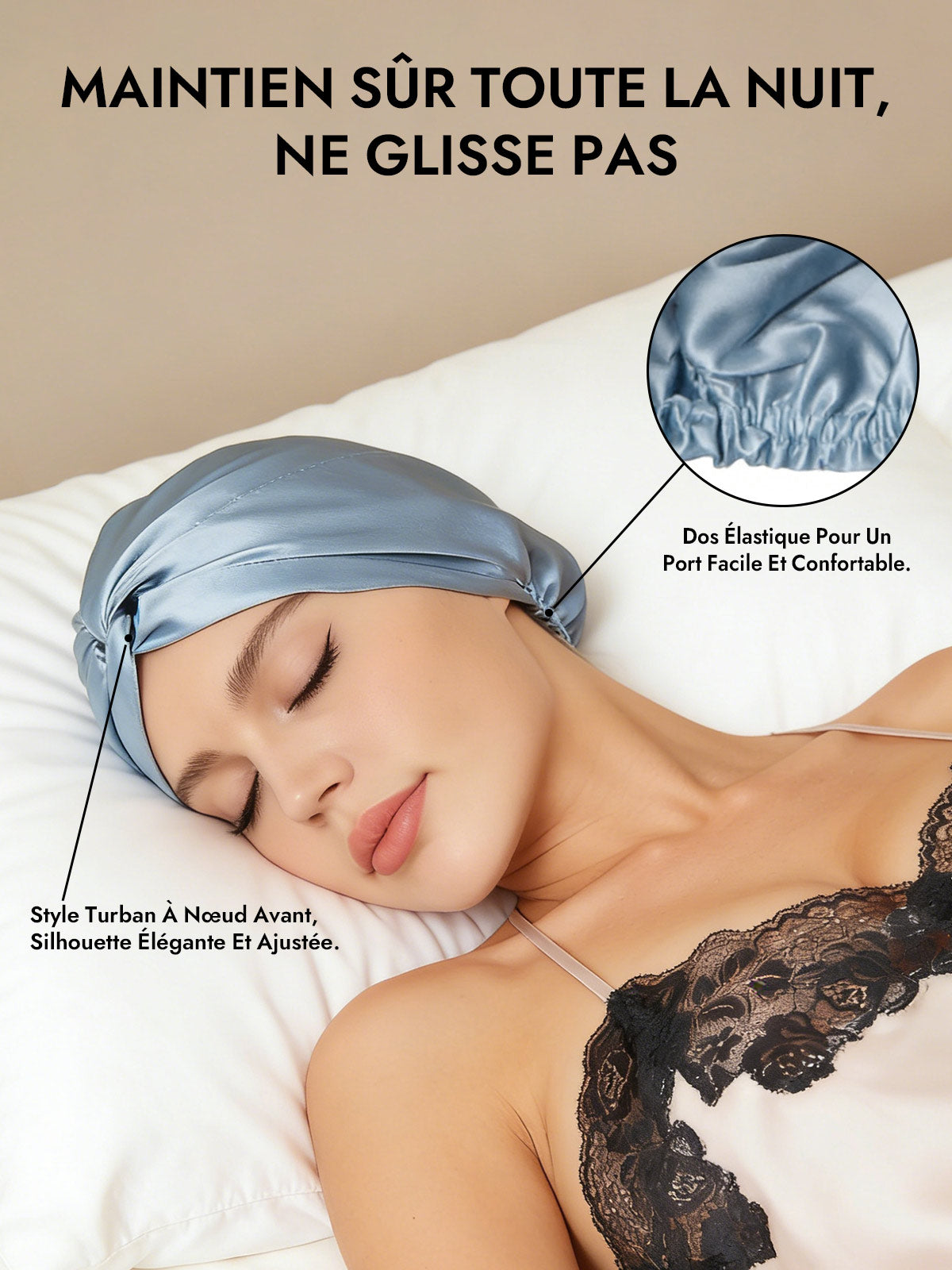 [Bleu Acier] SilkSilky-FR Bonnets de Nuit 006