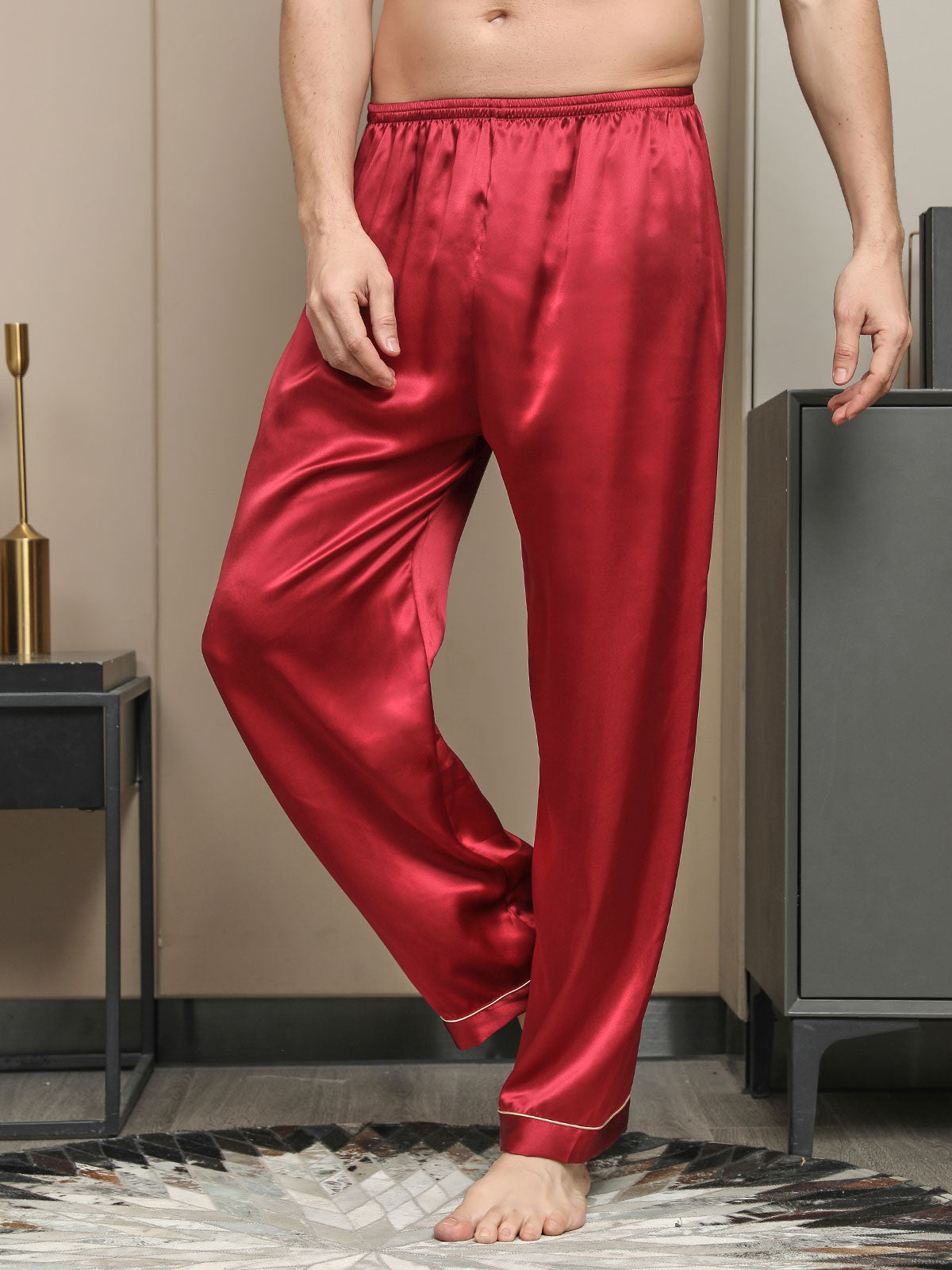 [Rouge] SilkSilky-FR Pure Soie Mens Sleep Bottoms 001