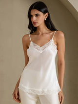 [Blanc] SilkSilky-FR Spaghetti Strap V Neck Top À Fines Brides 001