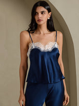 [Bleu Foncé] SilkSilky-FR Spaghetti Strap V Neck Top À Fines Brides 003