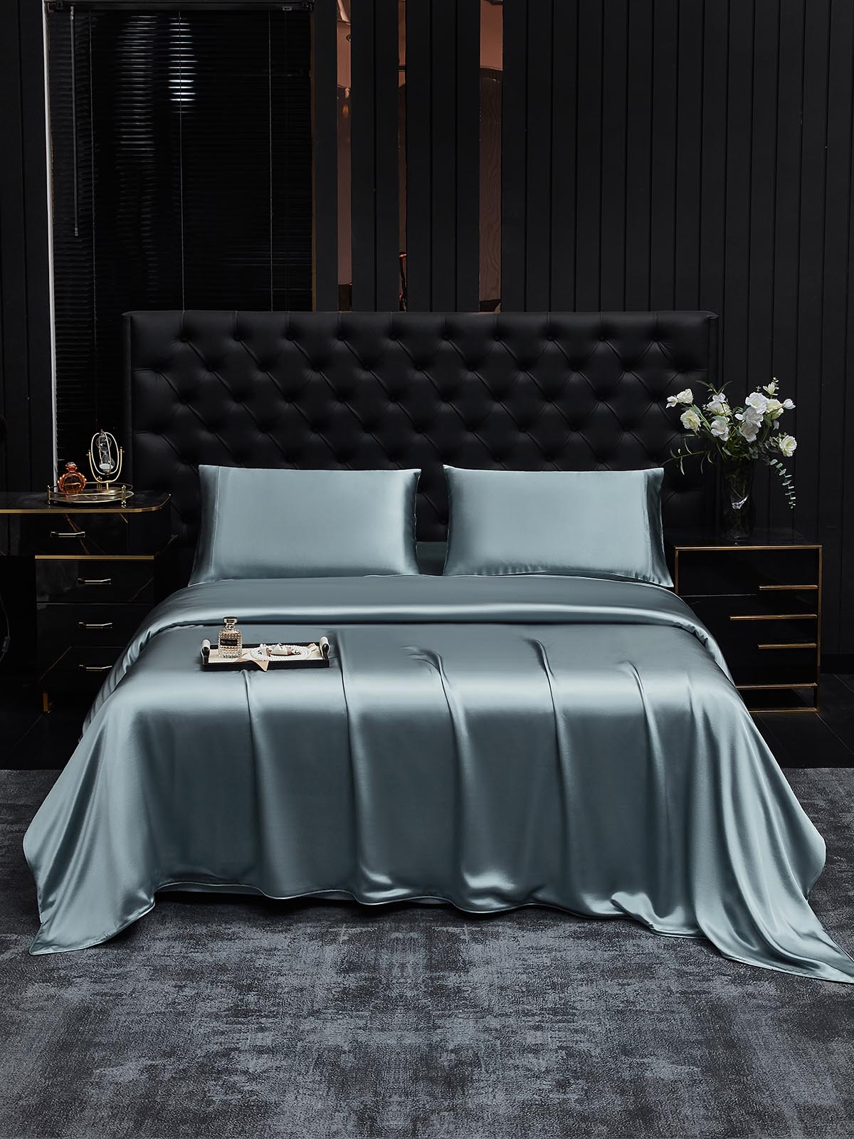 [Bleu Grisâtre] SilkSilky-FR 19Momme Pure Soie Bedding Set 002