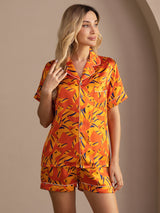 [Chien Orange] SilkSilky-FR Short Sleeve Lapel Collar Femme Pyjamas 005