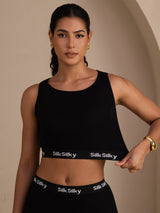 [Noir] SilkSilky-FR Sleeveless Crew Neck Top À Fines Brides 003