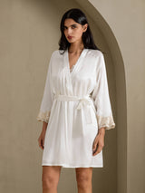 [Blanc] SilkSilky-FR 3/4 Sleeve V Neck Peignoir&Robe de Chambre 003