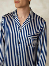 [Rayure Marine] SilkSilky-FR 19Momme Pure Soie Mens Pajamas 006,