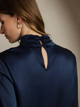 [Bleu Foncé] SilkSilky-FR 19Momme Soie Womens Shirt 004