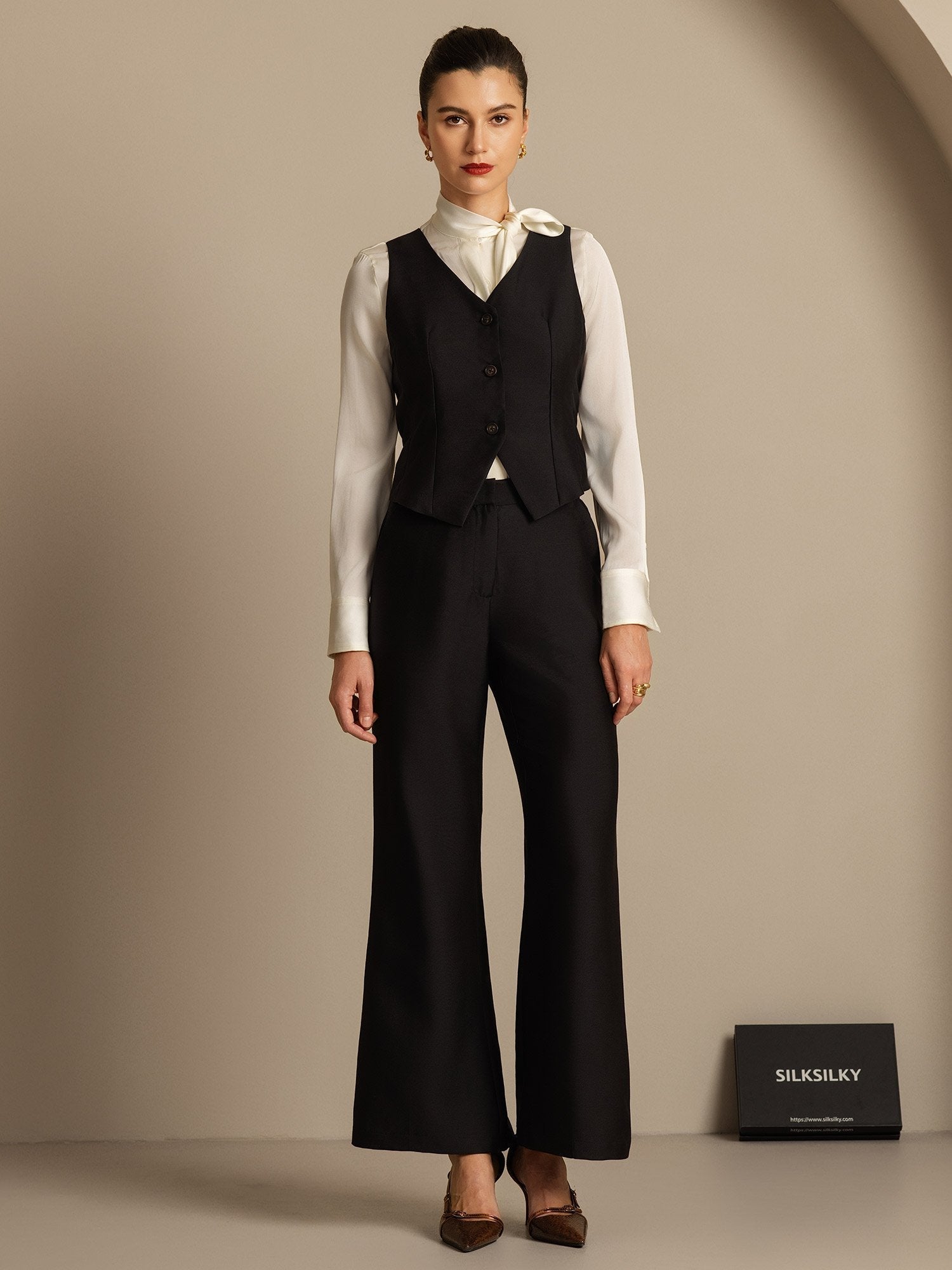 [Noir] SilkSilky-FR 32Momme Soie Womens Vest 003,