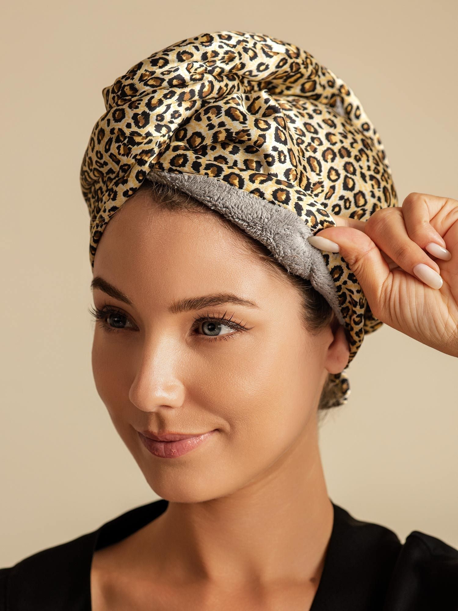 [Leopard] SilkSilky-FR Soie Hair Towel Wrap 003,