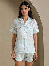 [Fleurs Ciel] SilkSilky-FR Short Sleeve Notch Collar Femme Pyjamas 001