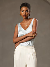 [Bleu Clair] SilkSilky-FR Sleeveless V Neck Top À Fines Brides 004