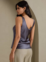 [Gris Foncé] SilkSilky-FR Sleeveless V Neck Top À Fines Brides 002