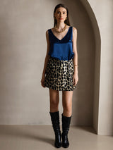 [Bleu Foncé] SilkSilky-FR Sleeveless V Neck Top À Fines Brides 007