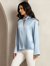 [Bleu Grisâtre] SilkSilky-FR 19Momme Soie Womens Shirt 002