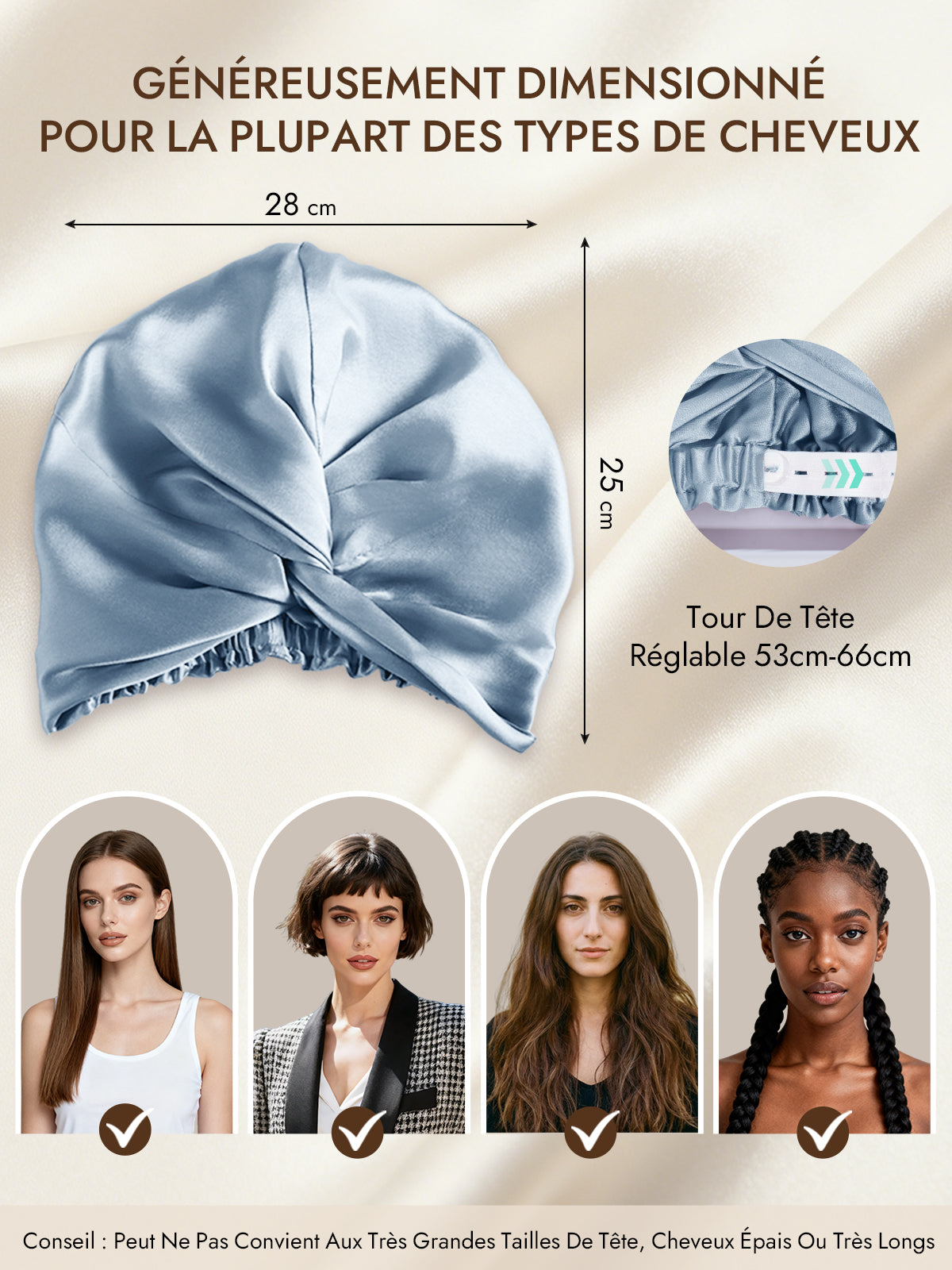 [Bleu Acier] SilkSilky-FR 22Momme Pure Soie Sleep Cap 005