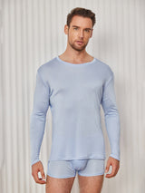 [Bleu Clair] SilkSilky-FR Long Sleeve Round Neck Homme T-Shirt 001