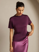 [Violette] SilkSilky-FR 100% Silk Jersey Short Sleeve Mock Neck Femme T-Shirt 006