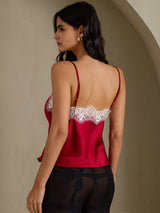 [Rouge Vineux] SilkSilky-FR Spaghetti Strap V Neck Top À Fines Brides 002