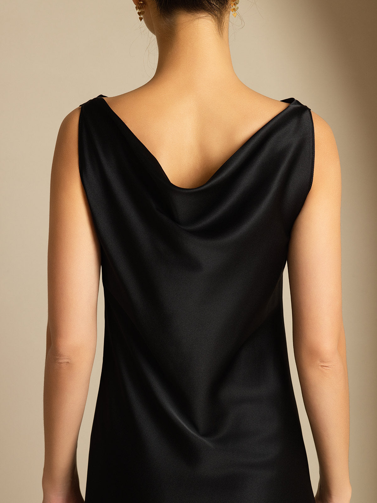[Noir] SilkSilky-FR 19Momme Soie Col Bénitier Robes 004