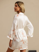 [Blanc] SilkSilky-FR 3/4 Sleeve Femme Peignoir 002