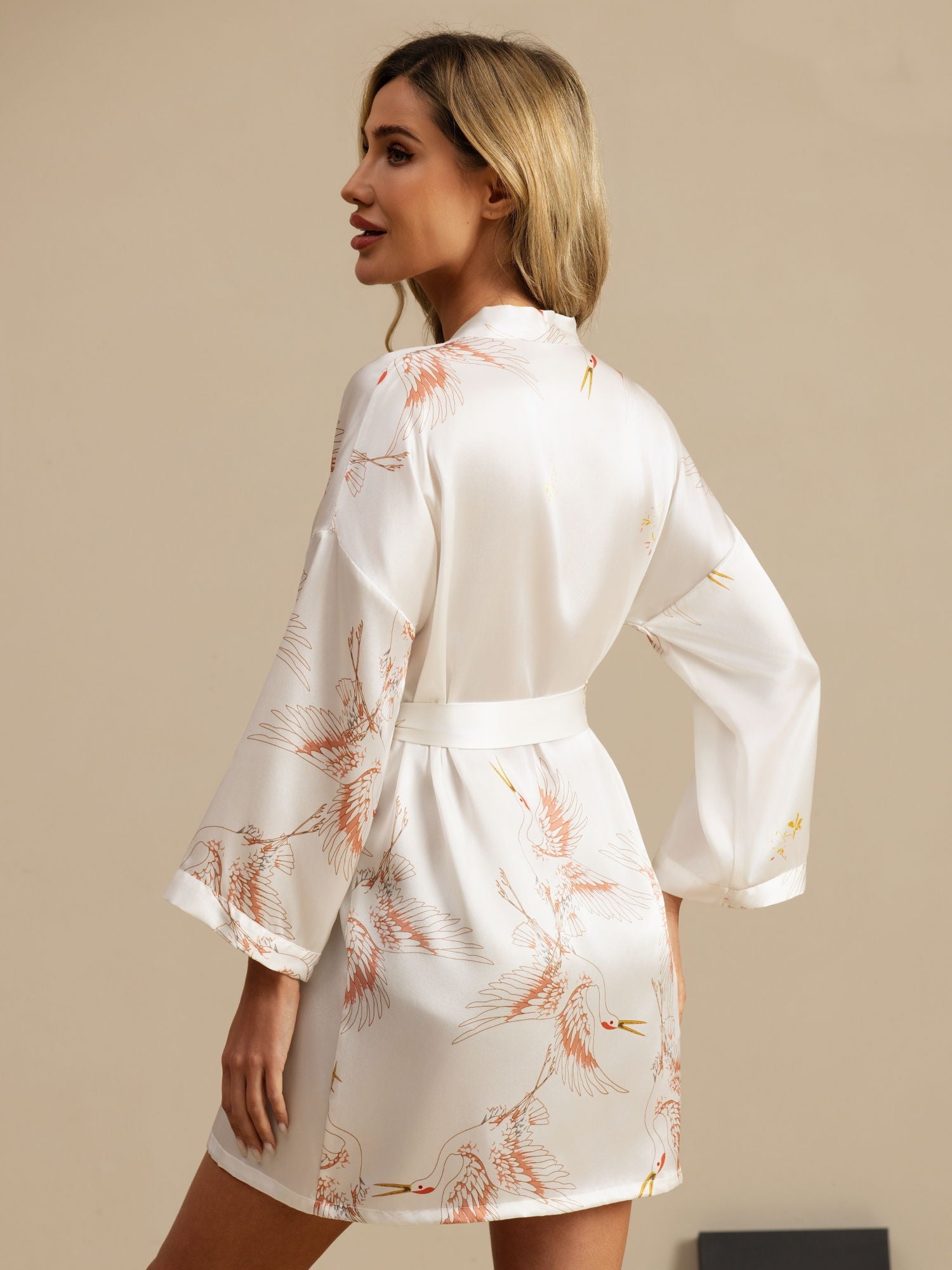 [Blanc] SilkSilky-FR 19Momme Trois-quart Femme Peignoir 002