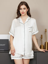 [Blanc] SilkSilky-FR Short Sleeve Lapel Collar Femme Pyjamas 001