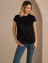 [Noir] SilkSilky-FR Short Sleeve Blouse 003