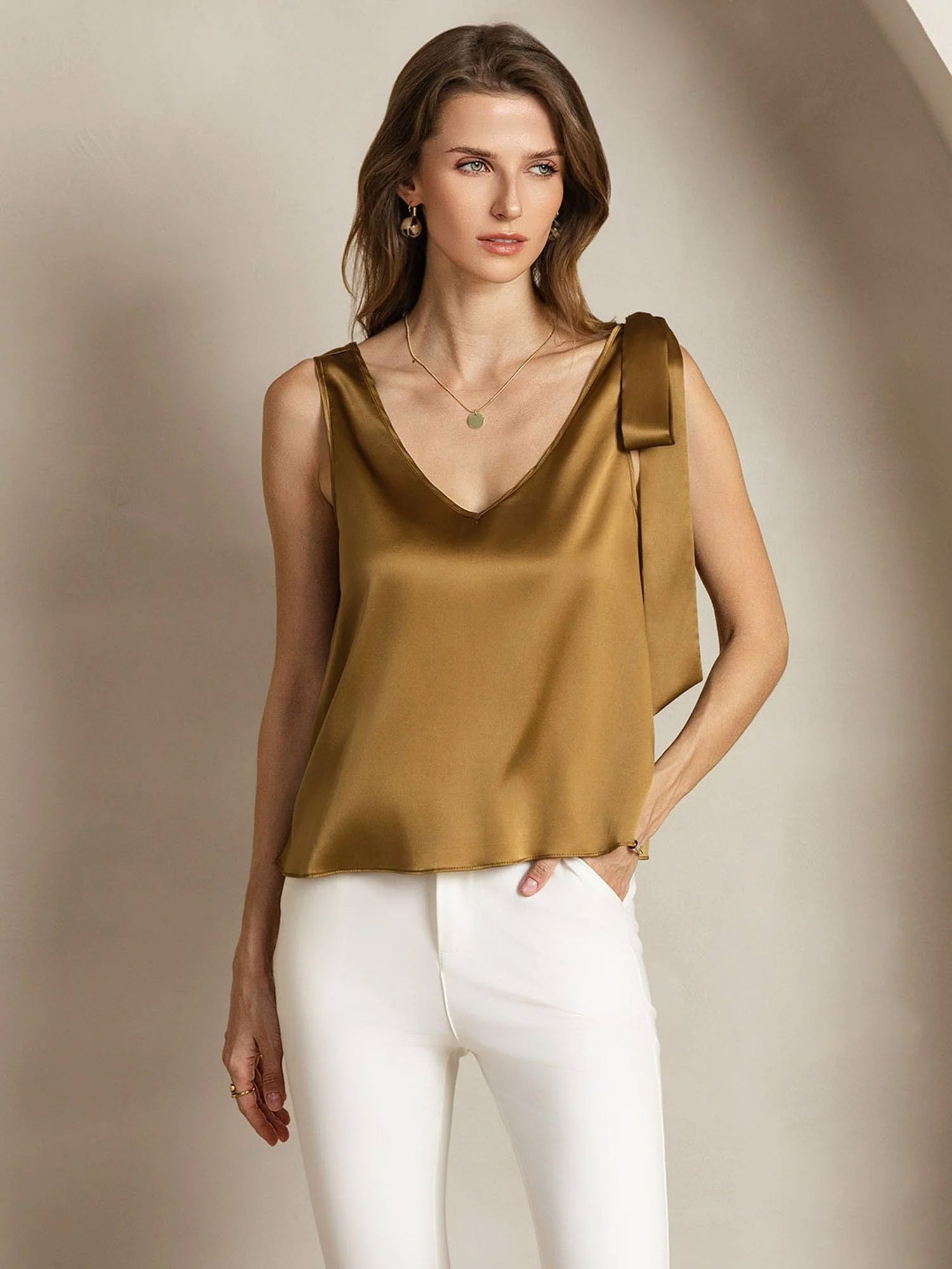 [Bronze] SilkSilky-FR 19Momme Soie Womens T-Shirt 006