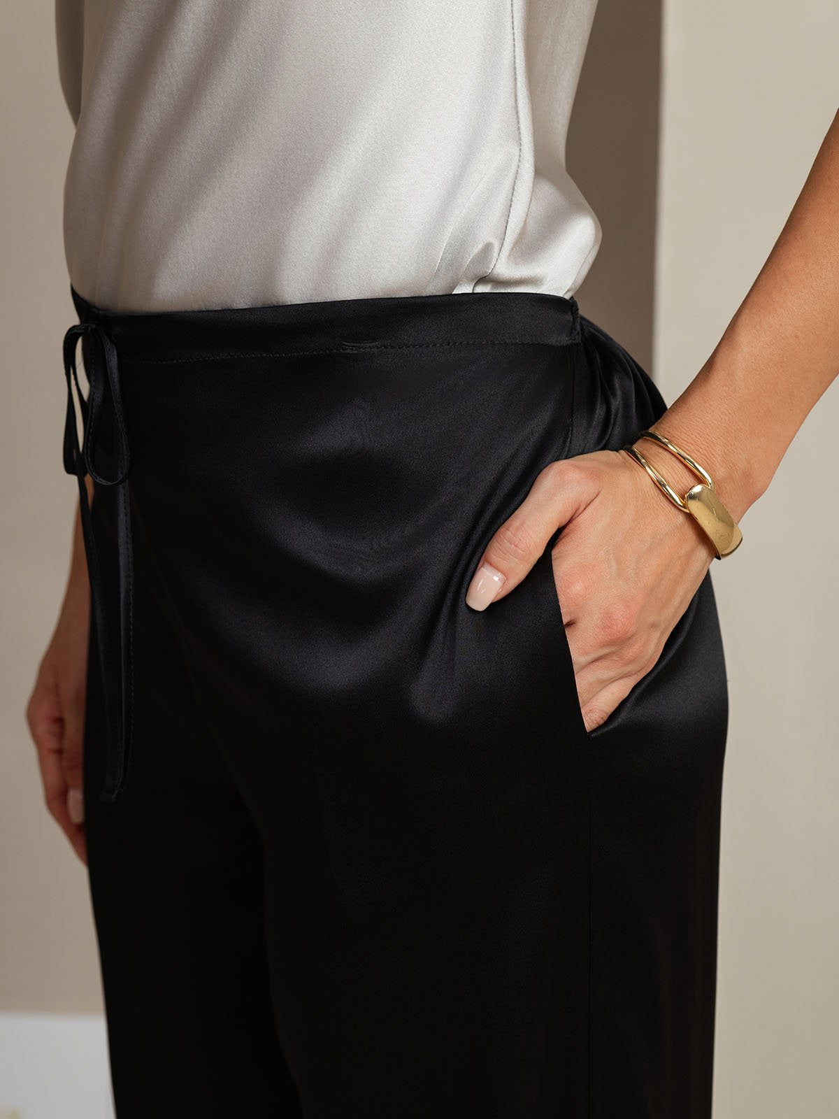 [Noir] SilkSilky-FR 19Momme Soie Womens Pants 005