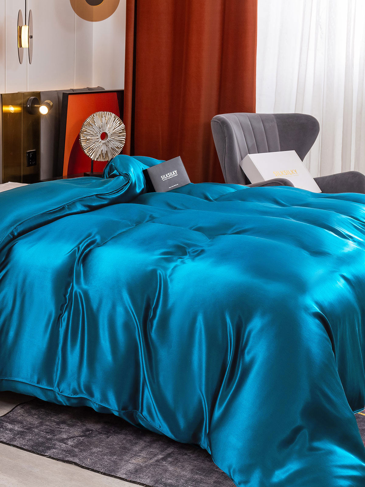 SilkSilky FR 19Momme Pure Soie Duvet Cover BleuRoyal 004