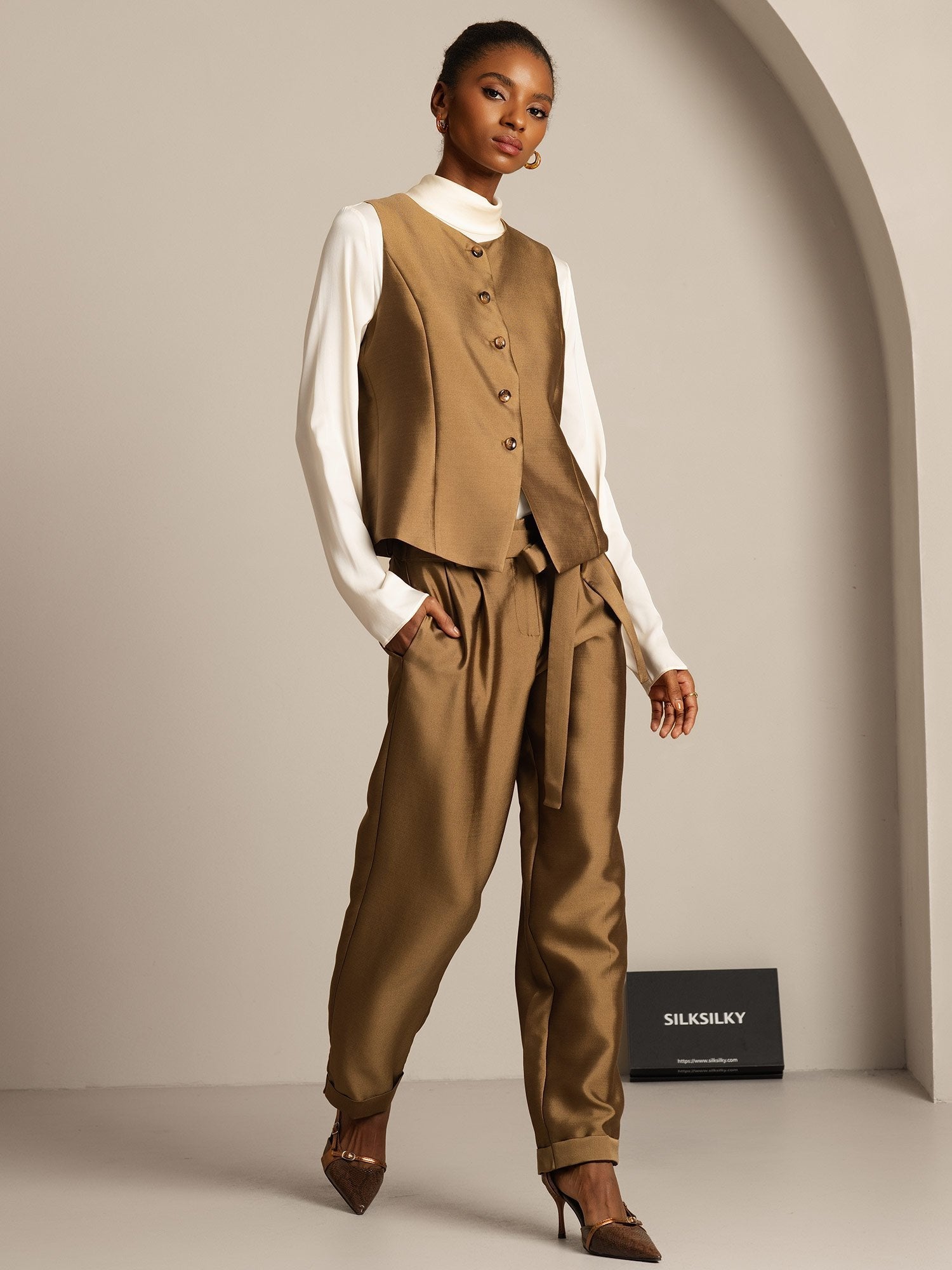 [Bronze] SilkSilky-FR 32Momme Soie Womens Vest 007,