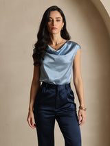 [Bleu Foncé] SilkSilky-FR 19Momme Soie Womens Pants 009