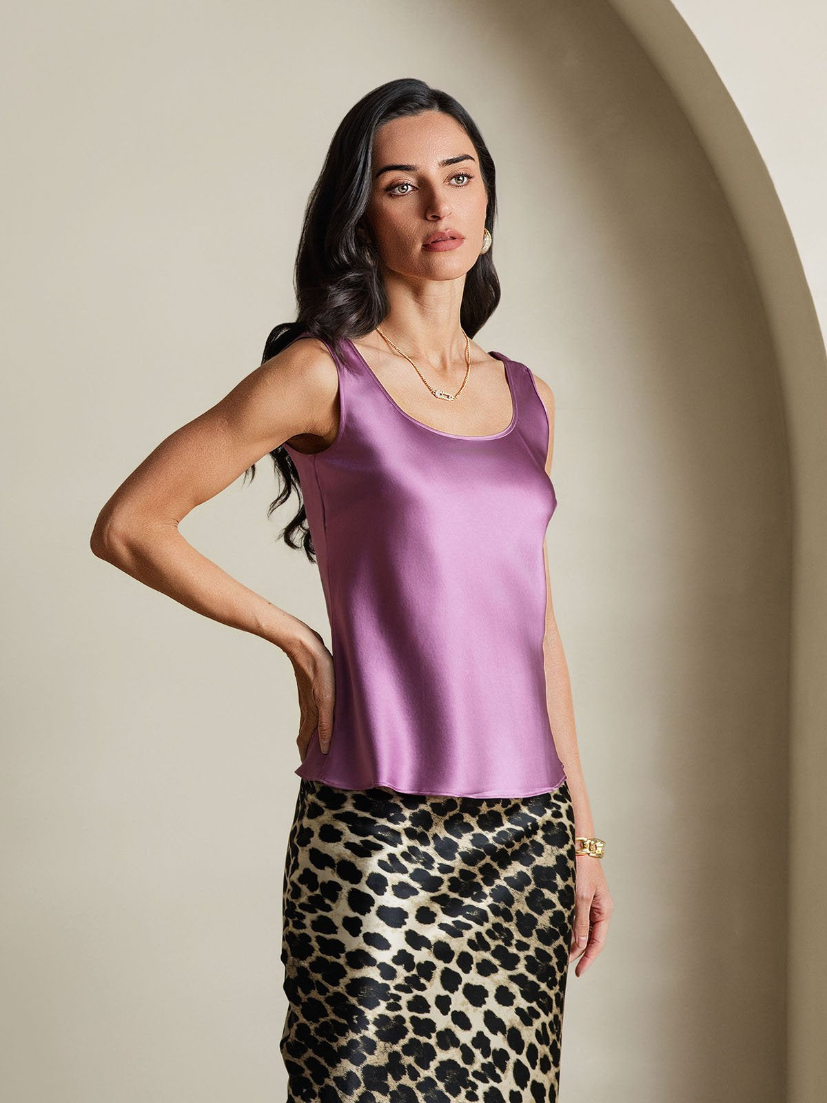[Violet Foncé] SilkSilky-FR 19Momme Soie Camisoles 006
