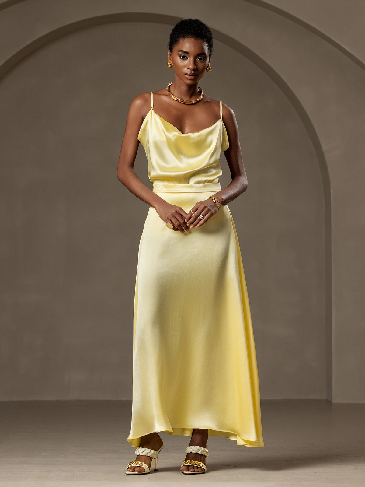 [Jaune Clair] SilkSilky-FR 19Momme Soie Skirt 003