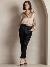 [Champagne] SilkSilky-FR Long Sleeve Lapel Collar Femme Chemise 009