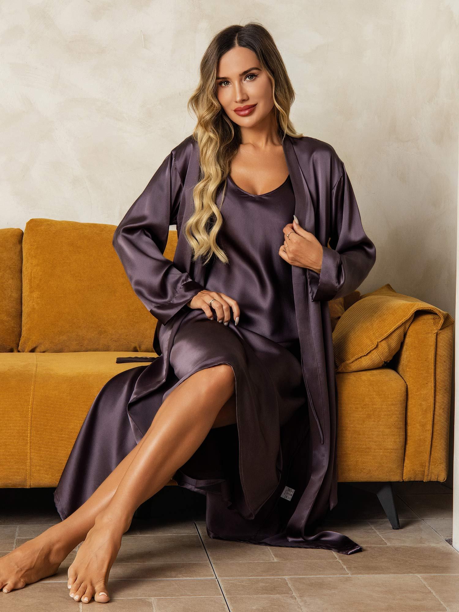 [Gris Pourpre] SilkSilky-FR Soie Nightgown&Robe Set 007