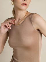 [Café] SilkSilky-FR Sans manches Col Rond Femme T-Shirt 004