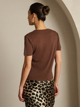 [Café] SilkSilky-FR Short Sleeve V Neck Femme T-Shirt 002