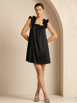 [Noir] SilkSilky-FR 19Momme Soie Sans manches Col Carré Robes 005