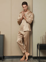 [Champagne] SilkSilky-FR Pure Soie Manches longues Revers Homme Pyjamas 003