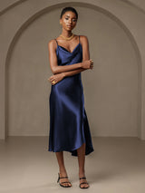 [Bleu Foncé] SilkSilky-FR Fines Brides Col Bénitier Robes 005