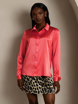 [Rouge Impérial] SilkSilky-FR Long Sleeve Lapel Collar Femme Chemise 003